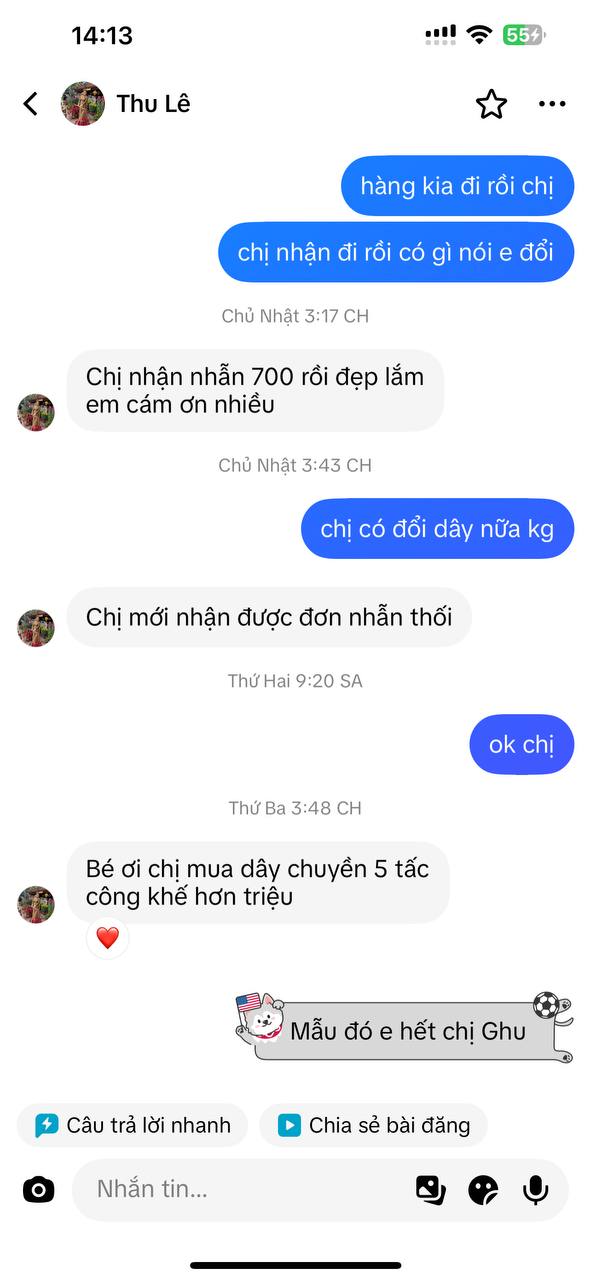 Phản hồi khách hàng Miss Oanh Trang Sức
