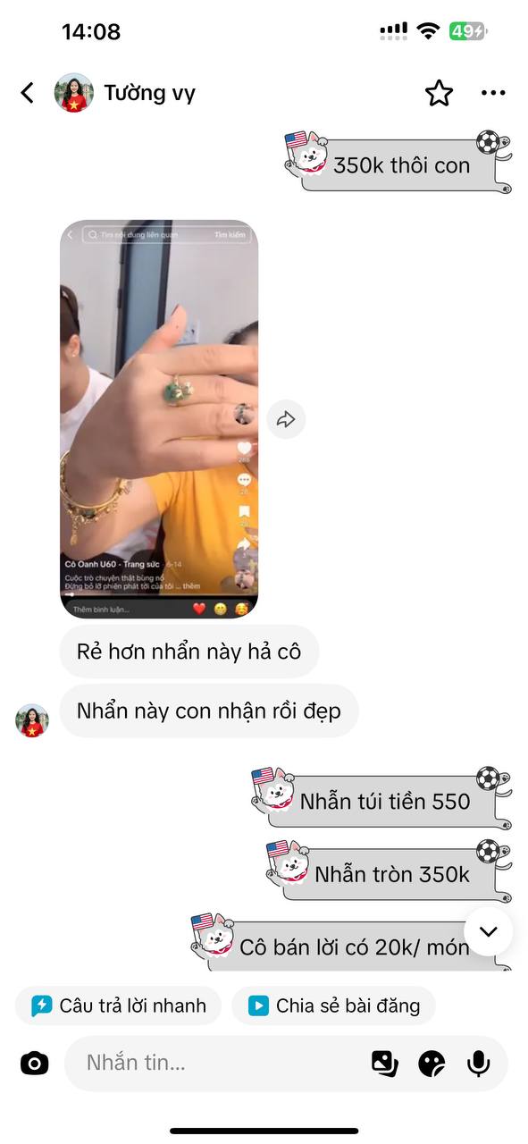 Phản hồi khách hàng Miss Oanh Trang Sức
