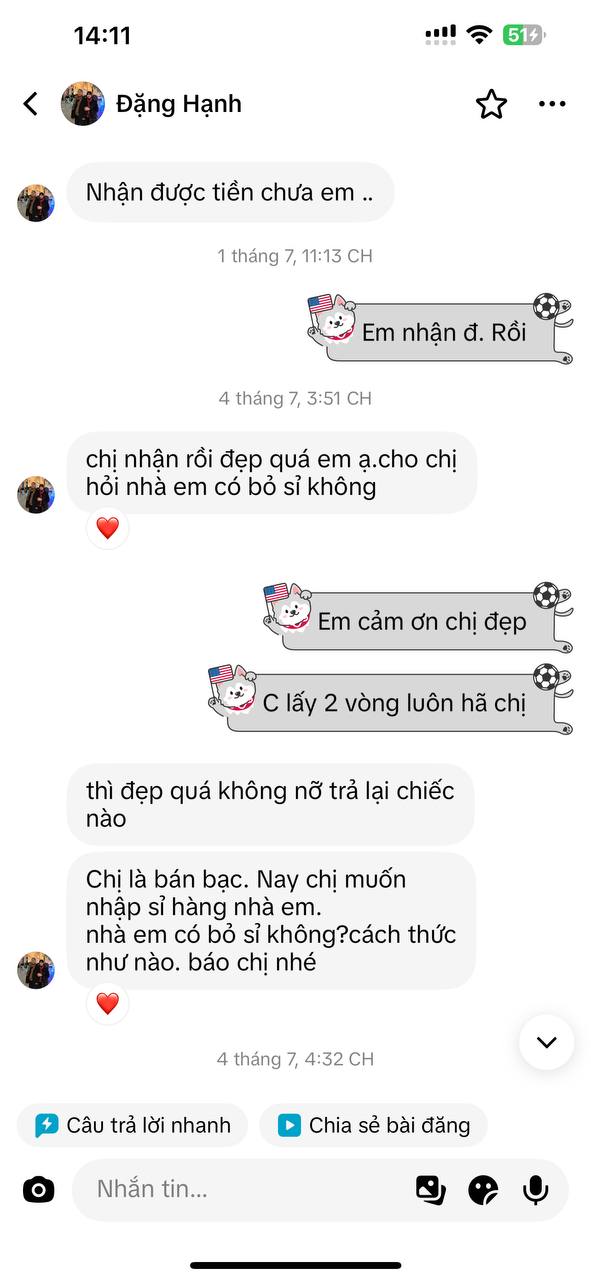 Phản hồi khách hàng Miss Oanh Trang Sức