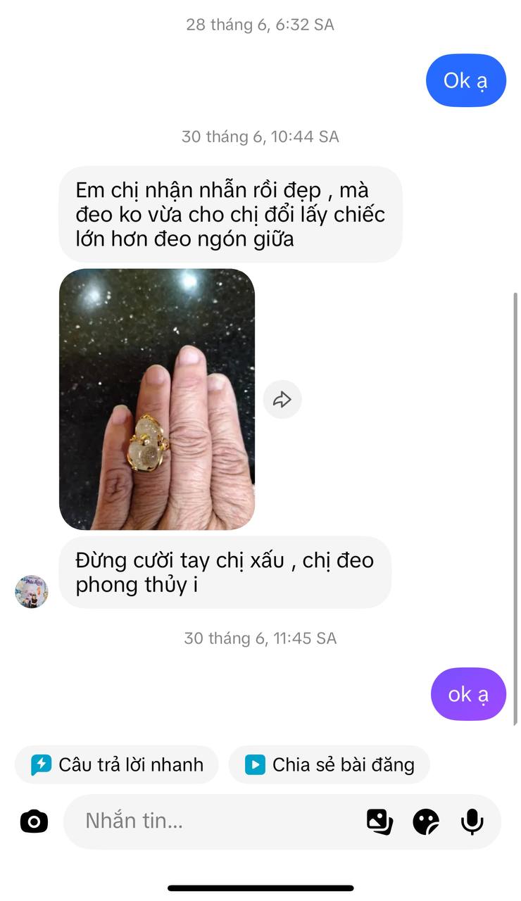 Phản hồi khách hàng Miss Oanh Trang Sức
