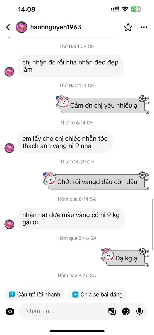 Phản hồi khách hàng Miss Oanh Trang Sức