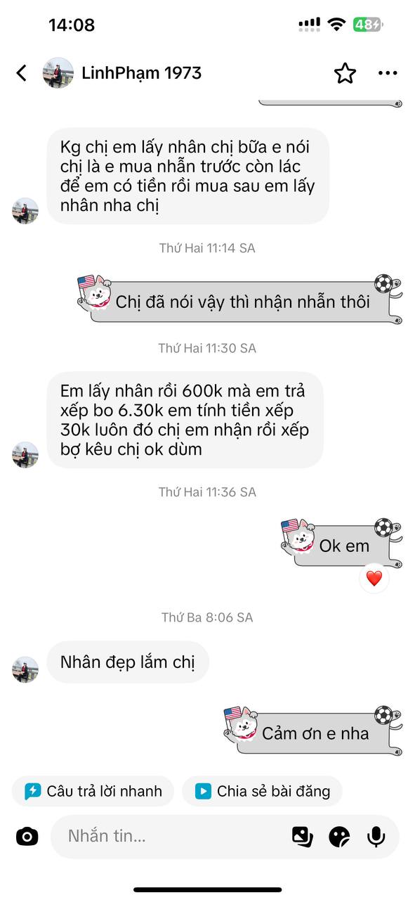 Phản hồi khách hàng Miss Oanh Trang Sức