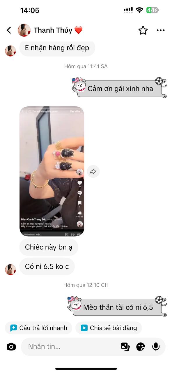 Phản hồi khách hàng Miss Oanh Trang Sức
